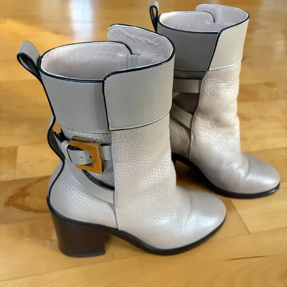 Stuart Weitzman Taupe Leather Block Heel Ankle Boots - Picture 9 of 9